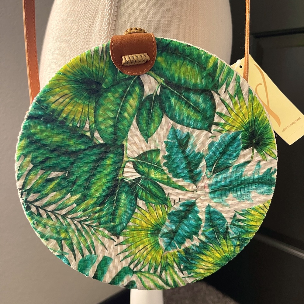 New Green Leaf Round Circle Woven Shoulder Crossbody Bag Purse by Collec…